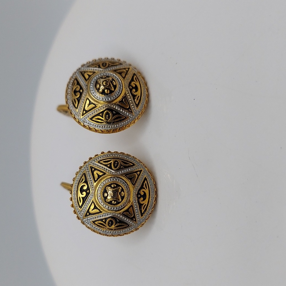 Vtg Damascene Intricate Gold and Silver Mens Cufflinks. - Picture 4 of 10